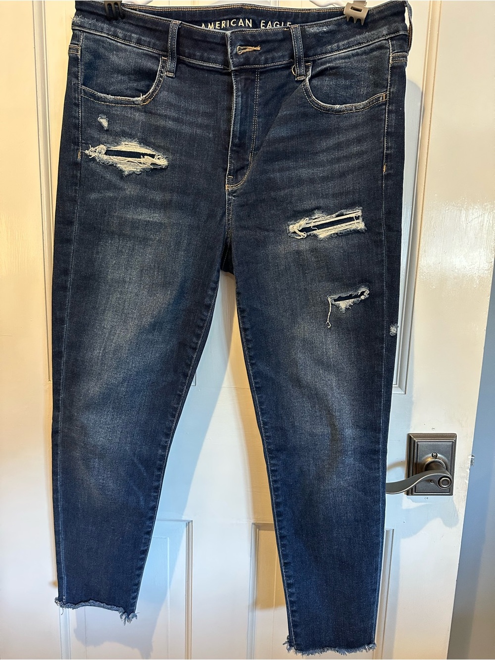 American Eagle Outfitters Dark Blue Distressed Cropped Jeans